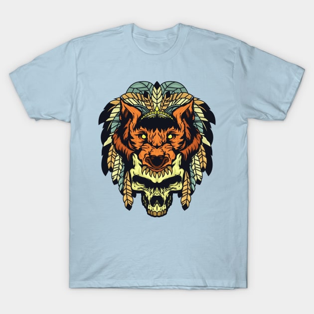 Wolf Skull Warrior Orange T-Shirt by JoshBelden